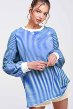 Load image into Gallery viewer, La Miel - MCT7678-Oversized Striped Long Sleeve Pullover Top: Latte / S
