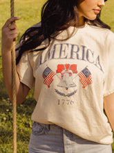 Load image into Gallery viewer, LivyLu - 4th of July American Bell Off White Thrifted Tee: L
