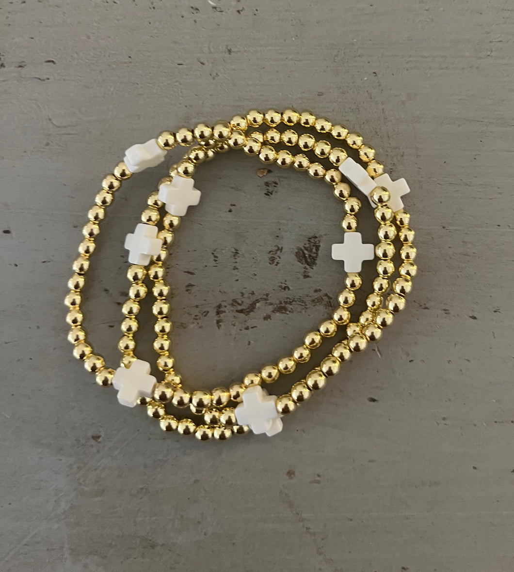 Gold Beaded Bracelet with Cross