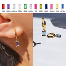 Load image into Gallery viewer, Baguette Birthstone Dangle Earrings
