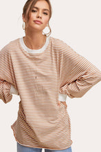 Load image into Gallery viewer, La Miel - MCT7678-Oversized Striped Long Sleeve Pullover Top: Latte / S
