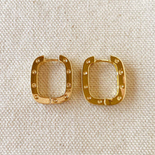 Load image into Gallery viewer, GoldFi - 18k Gold Filled Medium Rectangular Clicker Hoop Earrings With Cubic Zirconia Detail
