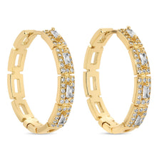 Load image into Gallery viewer, Baguette Accented Rectangle Pave Large Huggies: Clear
