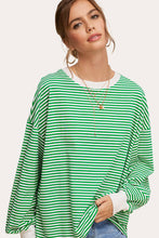 Load image into Gallery viewer, La Miel - MCT7678-Oversized Striped Long Sleeve Pullover Top: Latte / S
