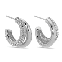 Load image into Gallery viewer, Double It Up, Pave Accent Hoops Silver
