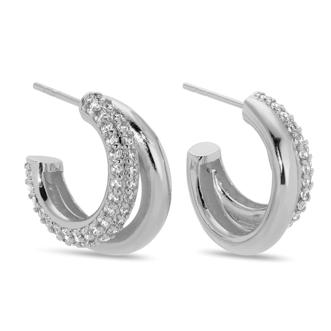 Double It Up, Pave Accent Hoops Silver