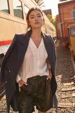 Load image into Gallery viewer, Promesa USA - Solid Notch Lapel Collar Long Sleeve Pocket Coat: Mood Indigo / M
