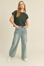 Load image into Gallery viewer, MIOU MUSE - T2263   ROUND NECK CUFFED SLEEVE TOP: OFF WHITE / L
