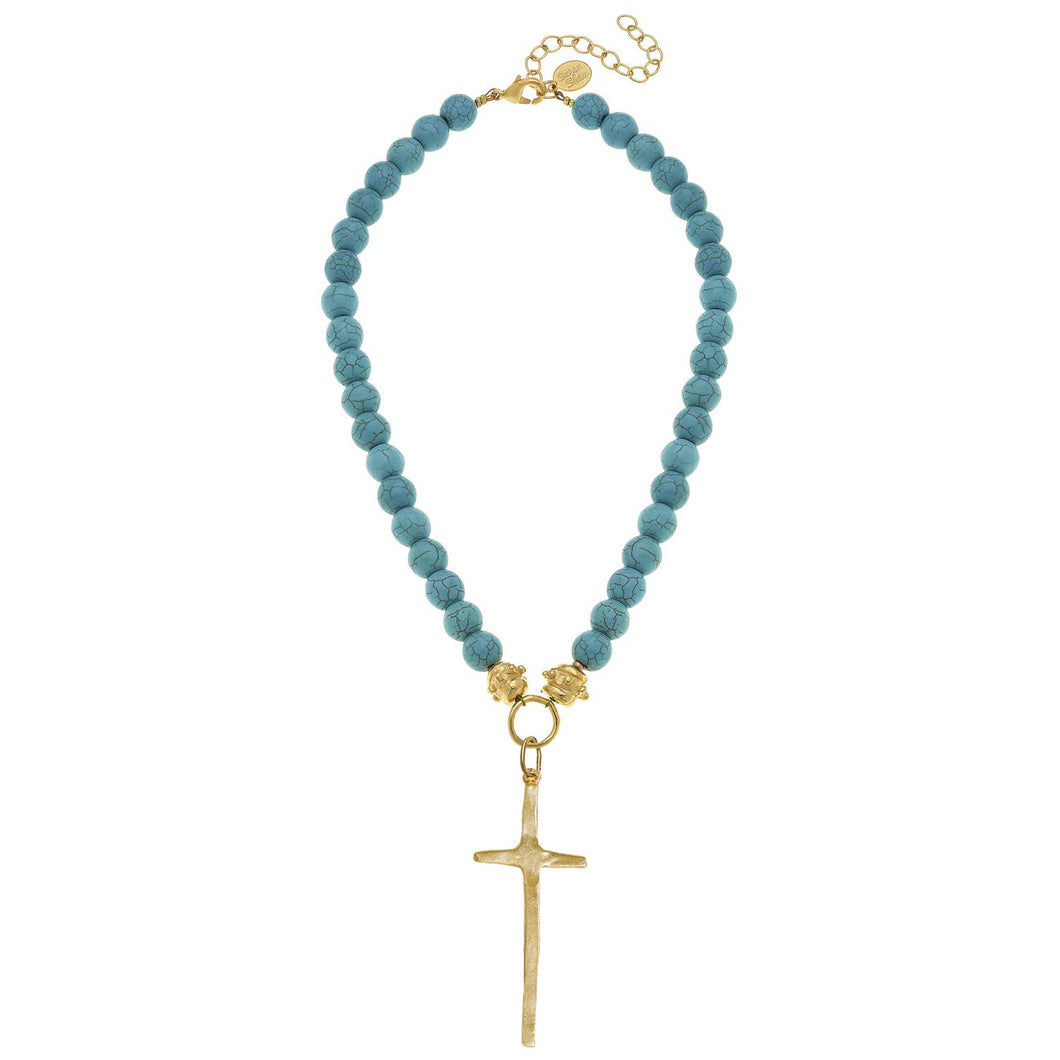 Susan Shaw - Elongated Cross Turquoise Necklace