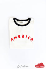 Load image into Gallery viewer, OAT COLLECTIVE - AMERICA PUFF Ringer Graphic T-Shirt: NATURAL/RED / M

