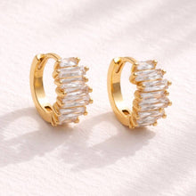 Load image into Gallery viewer, CZ Baguette Huggie Hoop Earrings

