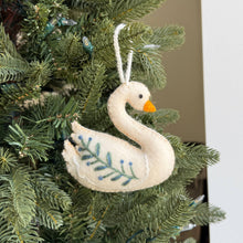 Load image into Gallery viewer, Swan with Branch Embroidered Wool Christmas Ornament
