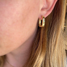 Load image into Gallery viewer, GoldFi - 18k Gold Filled Medium Rectangular Clicker Hoop Earrings With Cubic Zirconia Detail
