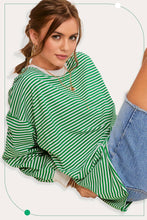 Load image into Gallery viewer, La Miel - MCT7678-Oversized Striped Long Sleeve Pullover Top: Latte / S
