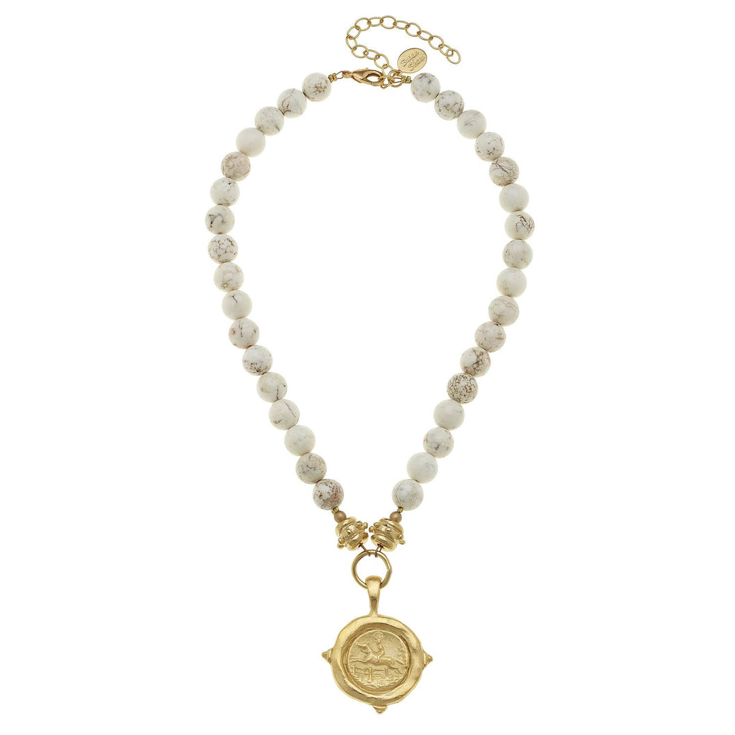 Susan Shaw - White Turquoise with Italian Intaglio Equestrian Necklace