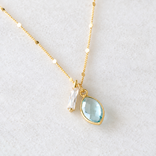 Load image into Gallery viewer, Aquamarine Quartz, Moonstone, CZ Baguette Necklace: Moonstone
