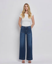 Load image into Gallery viewer, FLYING MONKEY - HIGH RISE PATCH POCKET TROUSER  HEM WIDE JEANS F5764D: DARK DENIM / 27

