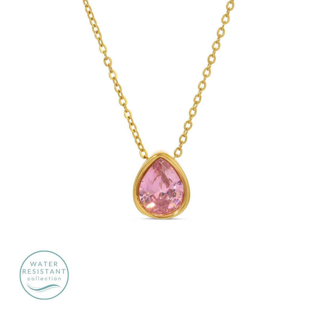 Pink Cz Teardrop Pendant Necklace