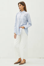 Load image into Gallery viewer, Be Cool - OVERSIZED STRIPED CHAMBRAY BUTTON DOWN SHIRT: Dusty Blue / ML
