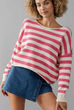 Load image into Gallery viewer, Urban Daizy - LOOSE FIT STRIPE RIB KNIT SWEATER: DENIM / S-2/M-2/L-2
