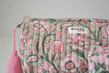 Load image into Gallery viewer, MYNAHbySmitha - Pistachio Lotus print travel/makeup/organizer/bag-Set of 3
