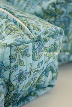 Load image into Gallery viewer, Blue Green Floral Makeup Bag
