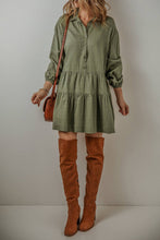 Load image into Gallery viewer, Ariana Puff Sleeve Buttoned Tiered Dress
