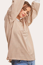 Load image into Gallery viewer, La Miel - MCT7678-Oversized Striped Long Sleeve Pullover Top: Latte / S
