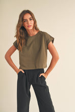 Load image into Gallery viewer, MIOU MUSE - T2263   ROUND NECK CUFFED SLEEVE TOP: OFF WHITE / L
