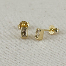 Load image into Gallery viewer, GoldFi - 18k Gold Filled Mini Bezel Baguette Stud Earrings
