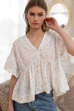 Load image into Gallery viewer, RAISONNEL - Polka Dot Eyelet Collar Blouse - RT1195: POLKA DOT / S-M-L (3-2-1)
