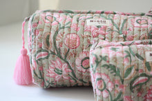 Load image into Gallery viewer, MYNAHbySmitha - Pistachio Lotus print travel/makeup/organizer/bag-Set of 3
