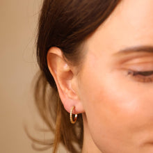 Load image into Gallery viewer, GoldFi - 18k Gold Filled Thin Line Cubic Zirconia C Hoop Earrings: 13mm
