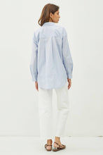 Load image into Gallery viewer, Be Cool - OVERSIZED STRIPED CHAMBRAY BUTTON DOWN SHIRT: Dusty Blue / ML
