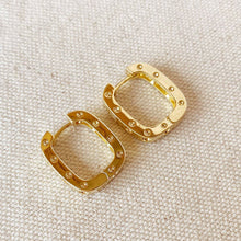Load image into Gallery viewer, GoldFi - 18k Gold Filled Medium Rectangular Clicker Hoop Earrings With Cubic Zirconia Detail
