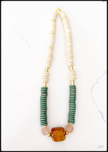 Load image into Gallery viewer, Midi Short Coconut Wood Bone Bead Recycled Glass Bead Green
