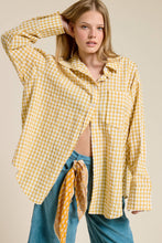 Load image into Gallery viewer, Oversized Gingham Gold Button Down
