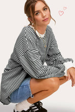 Load image into Gallery viewer, La Miel - MCT7678-Oversized Striped Long Sleeve Pullover Top: Latte / S
