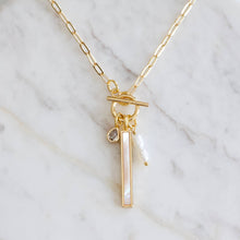 Load image into Gallery viewer, CZ, Mother of Pearl, Freshwater Pearl,Charm Toggle Necklace 
