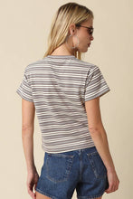 Load image into Gallery viewer, Olivaceous - Mila Stripe Baby Tee: Cream Navy / L
