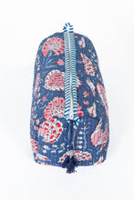 Load image into Gallery viewer, LA Soul - Blue Floral print Quilted Cotton Toiletry Bag Set
