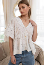 Load image into Gallery viewer, RAISONNEL - Polka Dot Eyelet Collar Blouse - RT1195: POLKA DOT / S-M-L (3-2-1)
