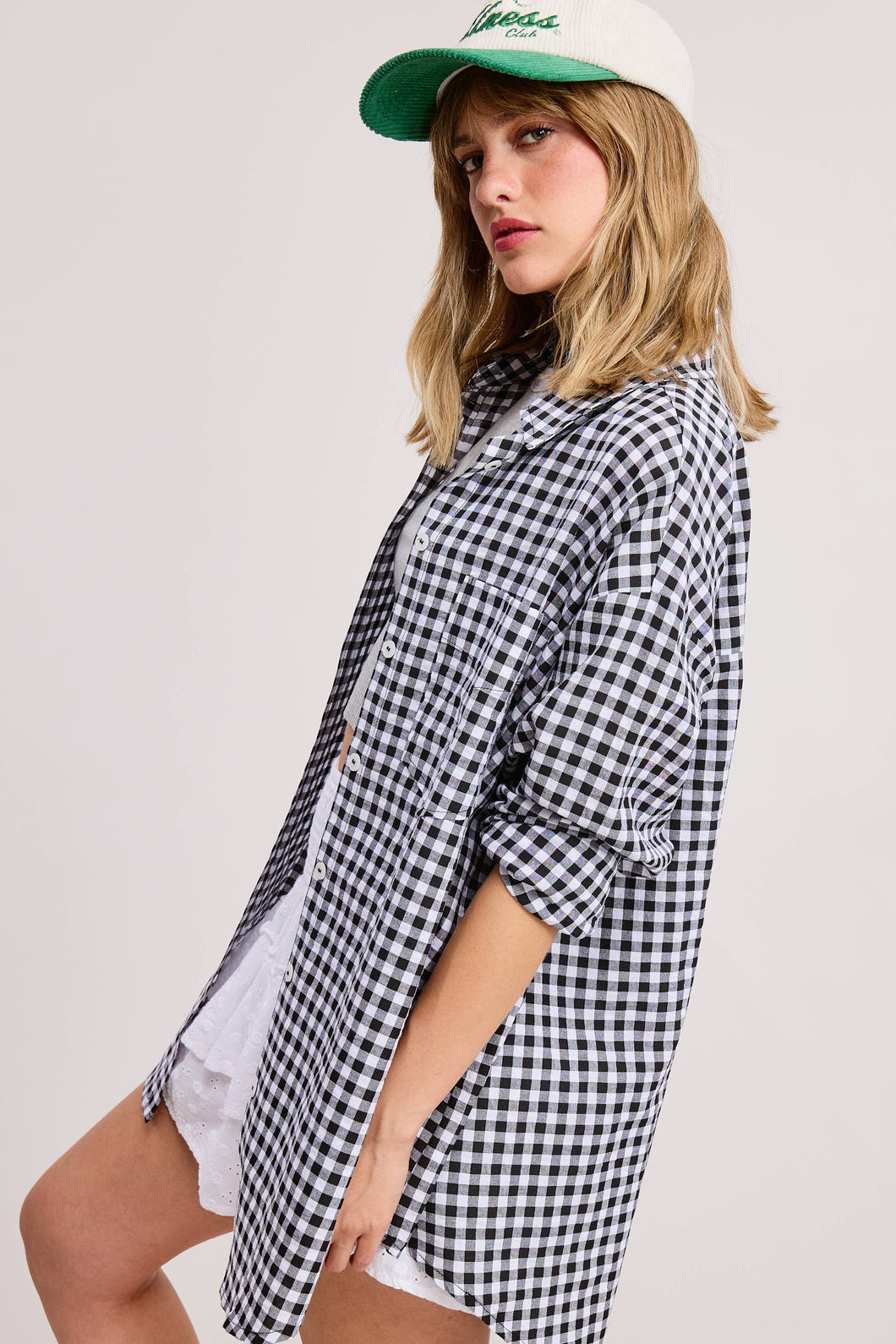 Oversized Gingham Button Down - Black