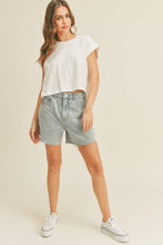 Load image into Gallery viewer, MIOU MUSE - T2263   ROUND NECK CUFFED SLEEVE TOP: OFF WHITE / L
