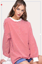 Load image into Gallery viewer, La Miel - MCT7678-Oversized Striped Long Sleeve Pullover Top: Latte / S
