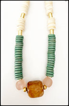 Load image into Gallery viewer, Midi Short Coconut Wood Bone Bead Recycled Glass Bead Green
