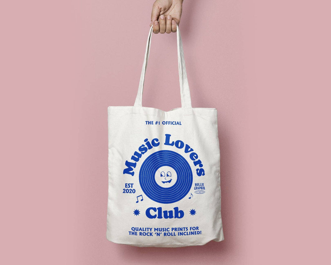 HollieGraphik - Blue Smiley Music Lovers Club Heavyweight Tote Bag