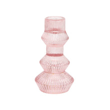 Load image into Gallery viewer, Ribbed Pink Glass Candlestick Holder - Valentine&#39;s Day Gift
