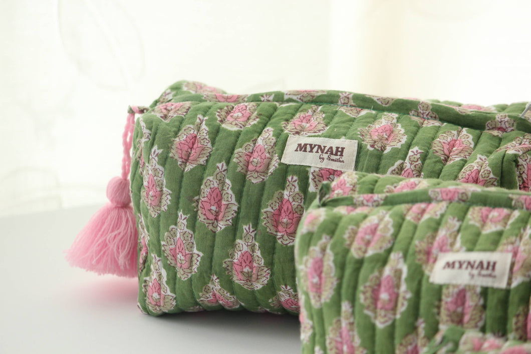 Moss and pink floral travel bag