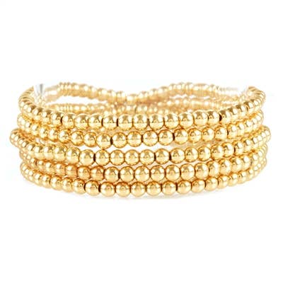 Gold Beaded Set of 5 Stretch Bracelets